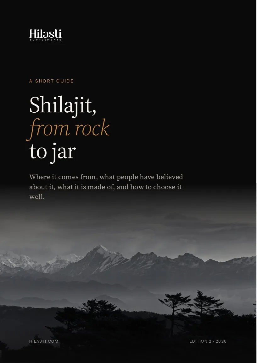 Cover of the Hilasti guide Shilajit, from rock to jar